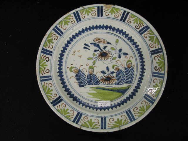 Appraisal: Early Delft Pottery Charger green blue floral diameter