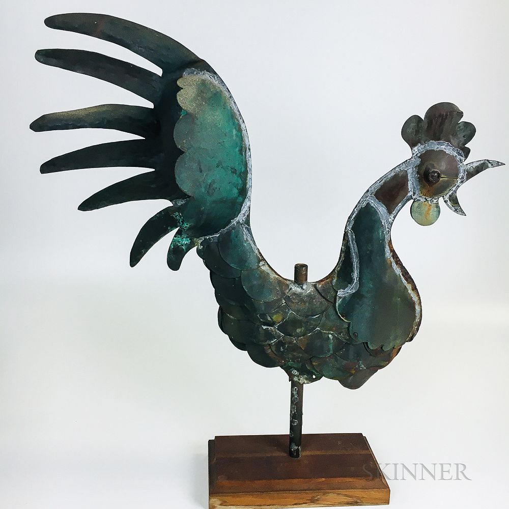 Appraisal: Sheet Copper Full-body Rooster Weathervane Sheet Copper Full-body Rooster Weathervane