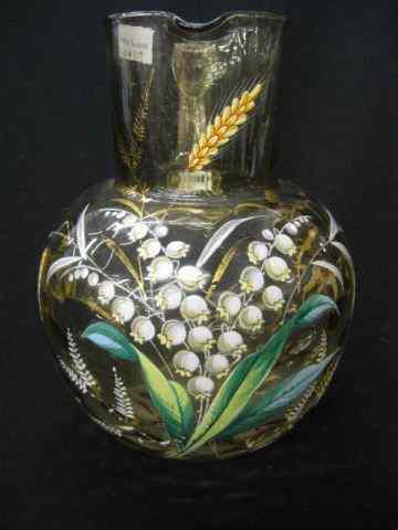 Appraisal: Enameled Art Glass Water Pitcher lily of the valley design