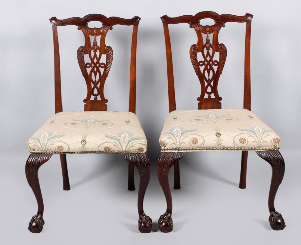 Appraisal: PAIR OF CHIPPENDALE STYLE MAHOGANY SIDE CHAIRS both with eared