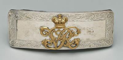 Appraisal: English silver officer's belt pouch round rectangle engraved borders and