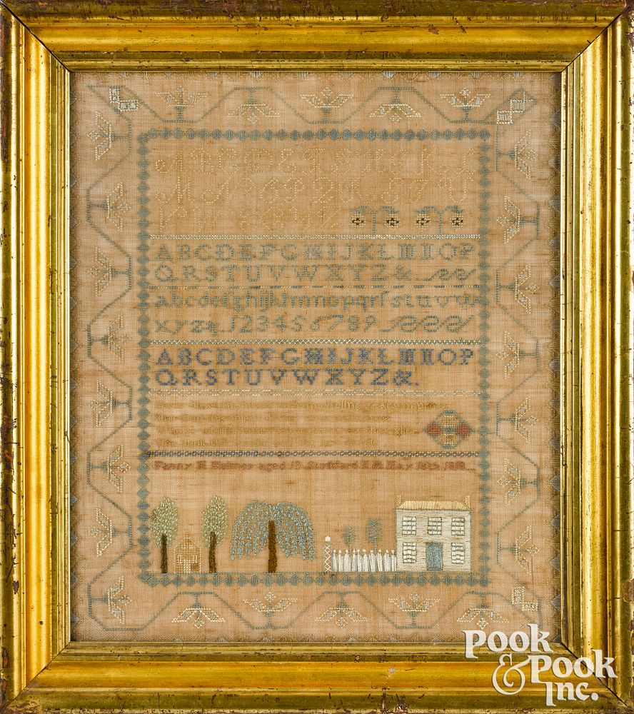 Appraisal: Stoddard New Hampshire silk on linen sampler Stoddard New Hampshire