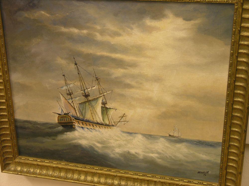 Appraisal: Wheeler - oil on canvas three masted tall ship on