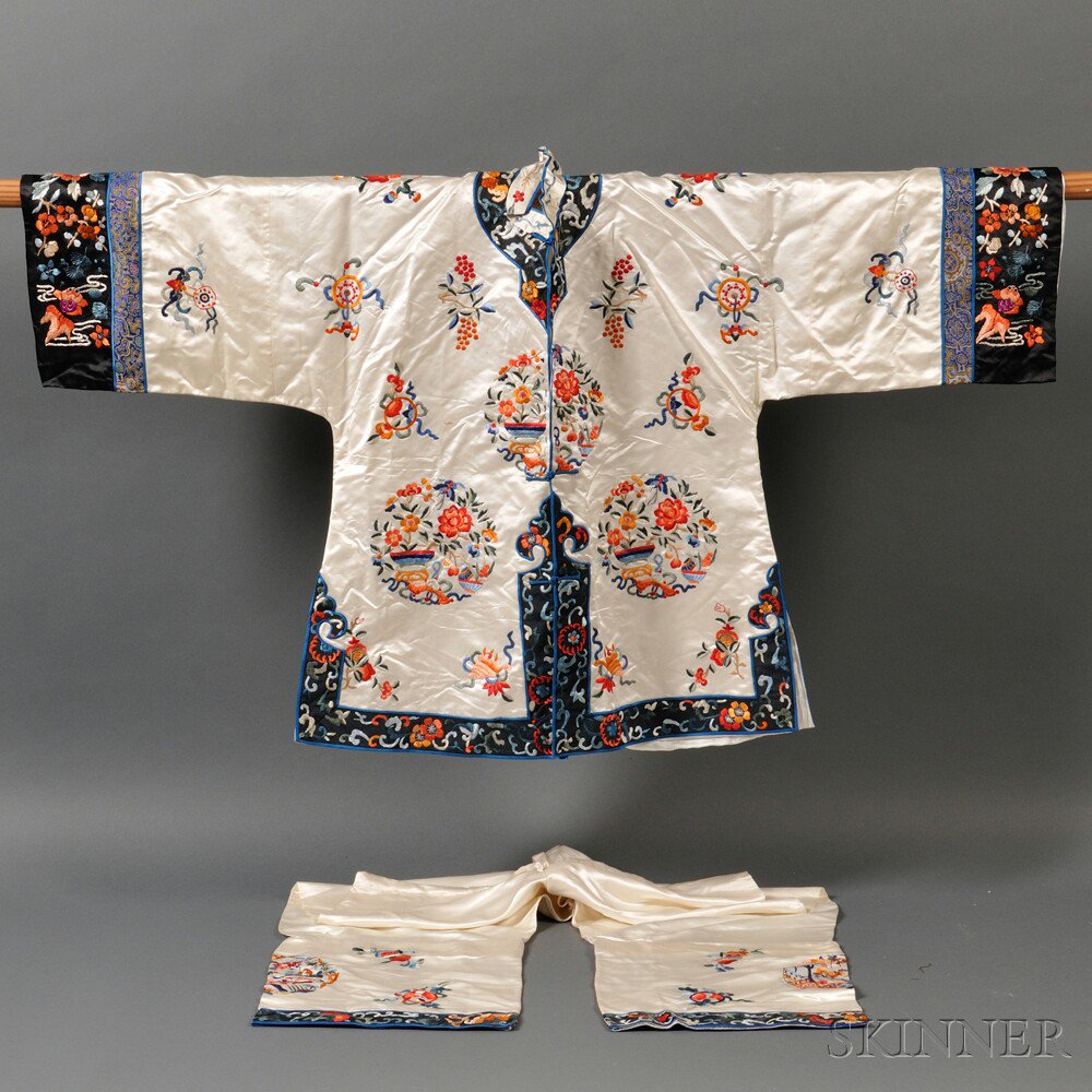 Appraisal: White Silk Jacket and Pants China th century embroidered in