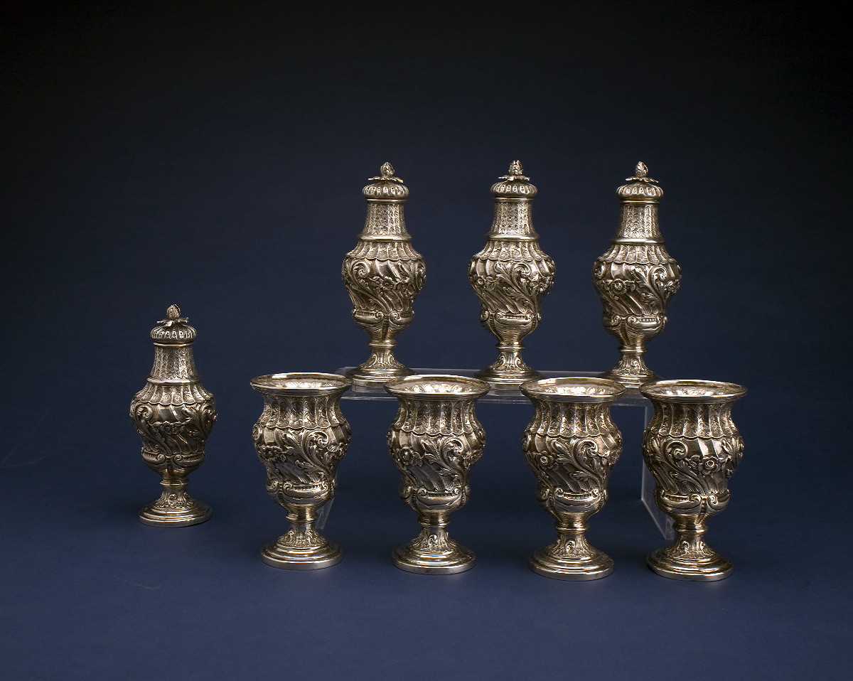 Appraisal: SET OF FOUR CHINESE EXPORT SILVER CASTERS AND FOUR VASES