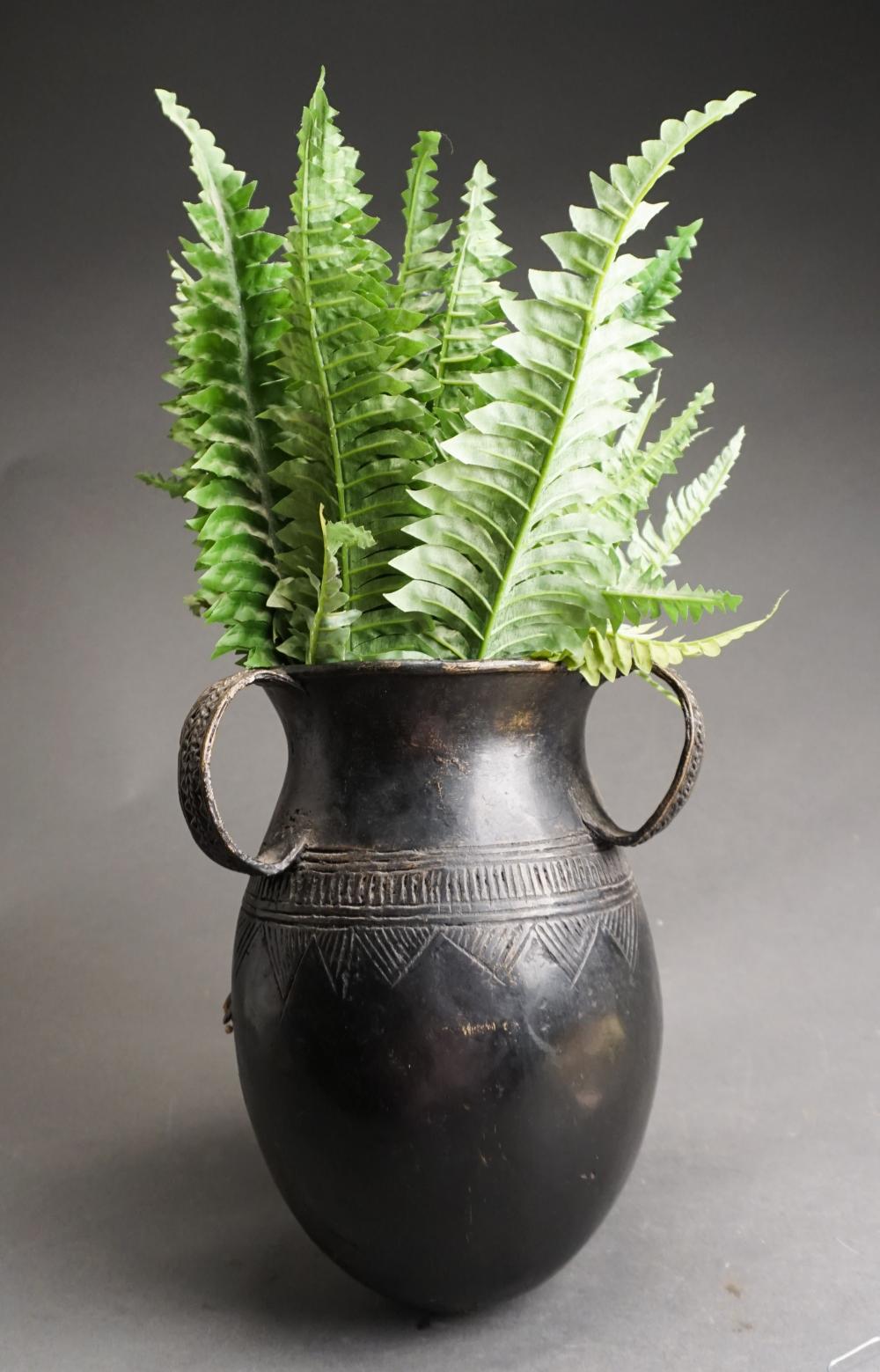 Appraisal: Black patinated bronze African Three-Handled Amphora