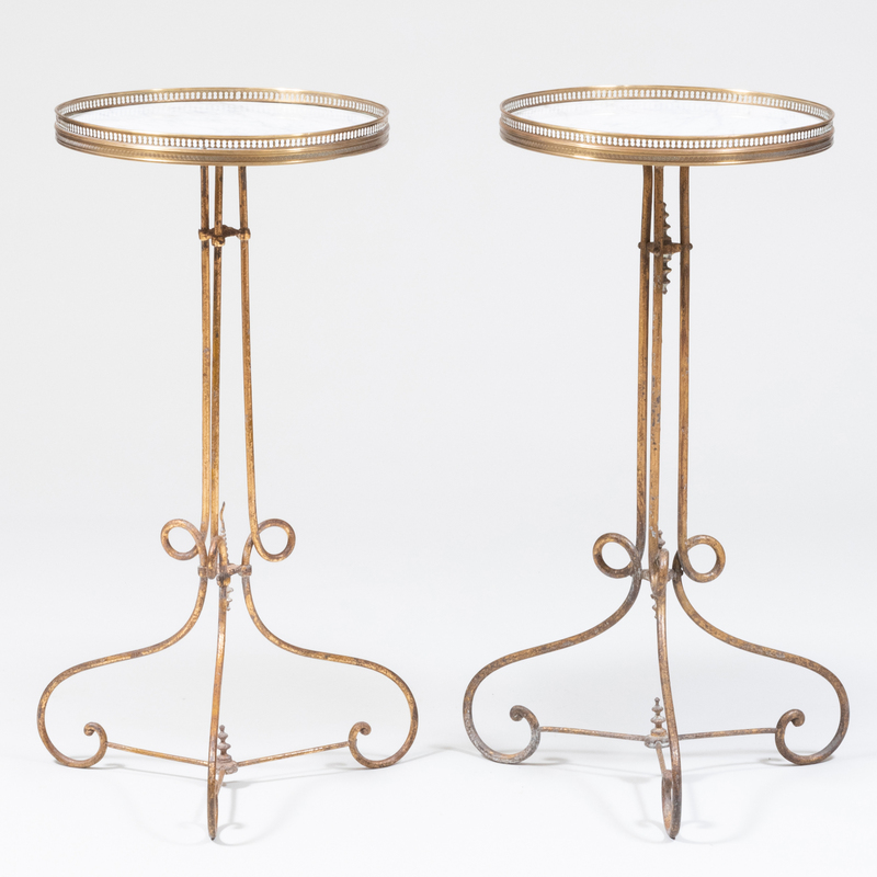 Appraisal: Pair of French Brass-Mounted and Gilt-Metal Marble Caf Tables x