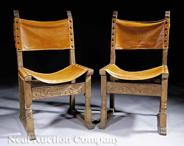 Appraisal: A Pair of Spanish Colonial-Style Carved Walnut Side Chairs early