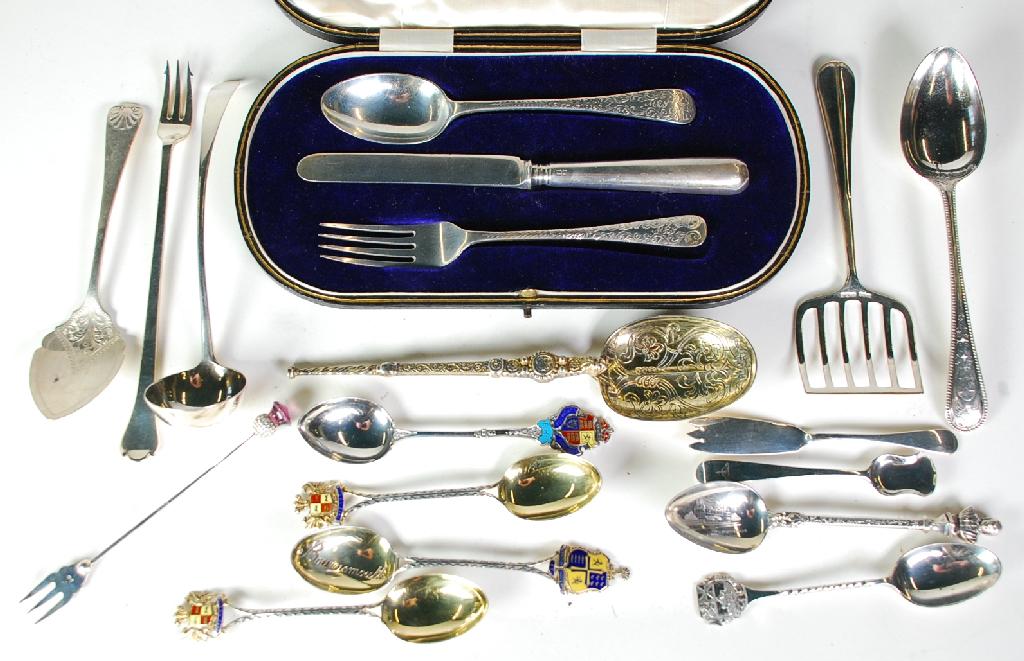 Appraisal: CASED GEORGE V THREE PIECE CHILD'S SILVER CUTLERY SET with