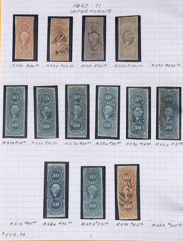 Appraisal: A LARGE AND FINE COLLECTION OF US REVENUE STAMPS A