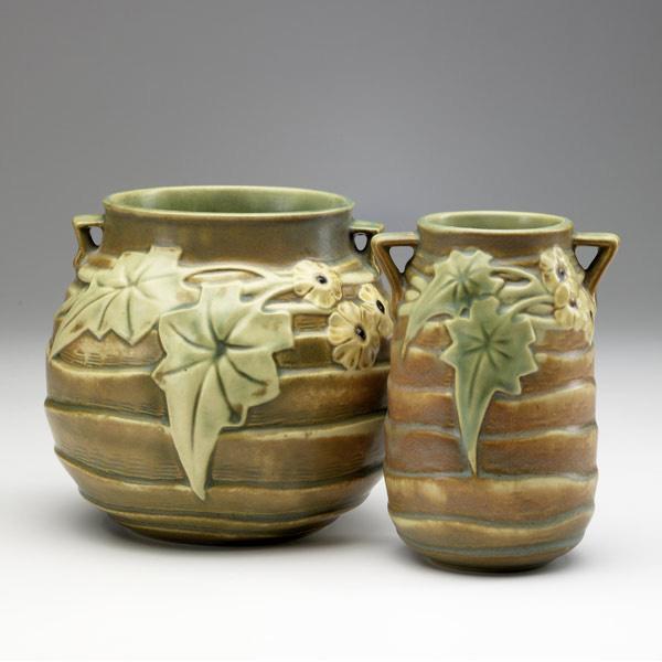 Appraisal: ROSEVILLE Brown Luffa two vases Unmarked