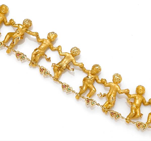 Appraisal: A diamond gem-set and eighteen karat gold cherub bracelet Carrera