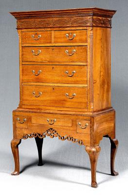 Appraisal: George III carved oak highboy upper case with blind fret