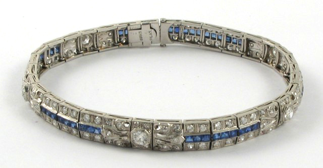 Appraisal: SAPPHIRE DIAMOND AND PLATINUM BRACELET Henry Birks Sons Ltd trademark