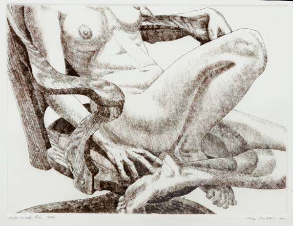 Appraisal: Philip Pearlstein American born Nude on Oak Chair Etching on