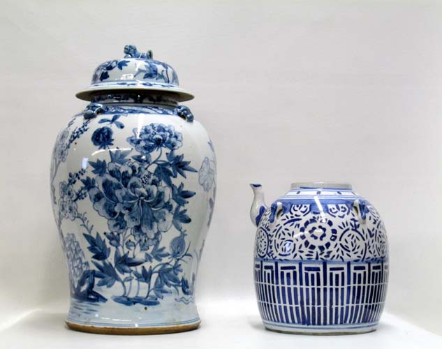 Appraisal: CHINESE BLUE AND WHITE PORCELAIN LIDDED JAR WITH JAPANESE OIL