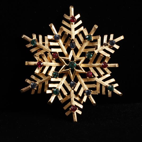 Appraisal: Trifari Gilt Snowflake Brooch Pin with Blue Green Red jewels