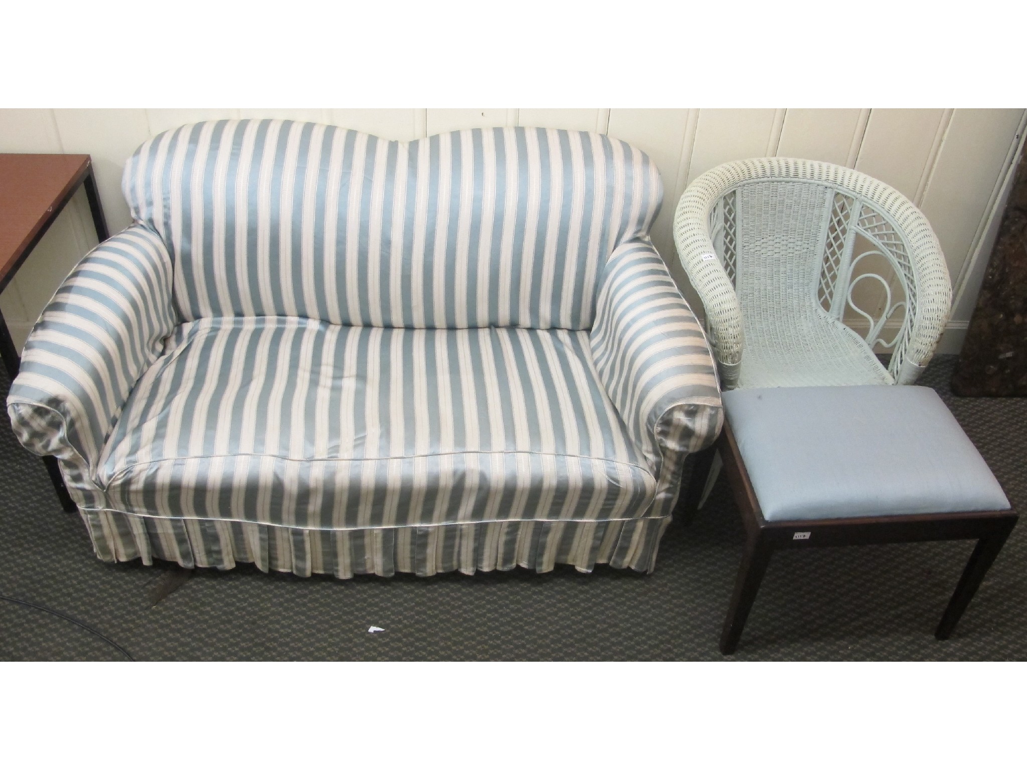 Appraisal: A two seater settee wicker chair stool and another