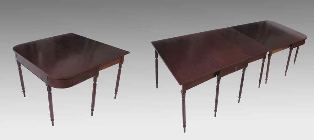 Appraisal: THREE PART D END BANQUET DINING TABLE Center drop leaf