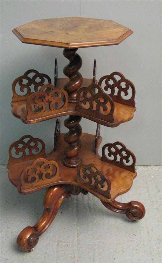 Appraisal: th century walnut whatnot with octagonal top on a spiral