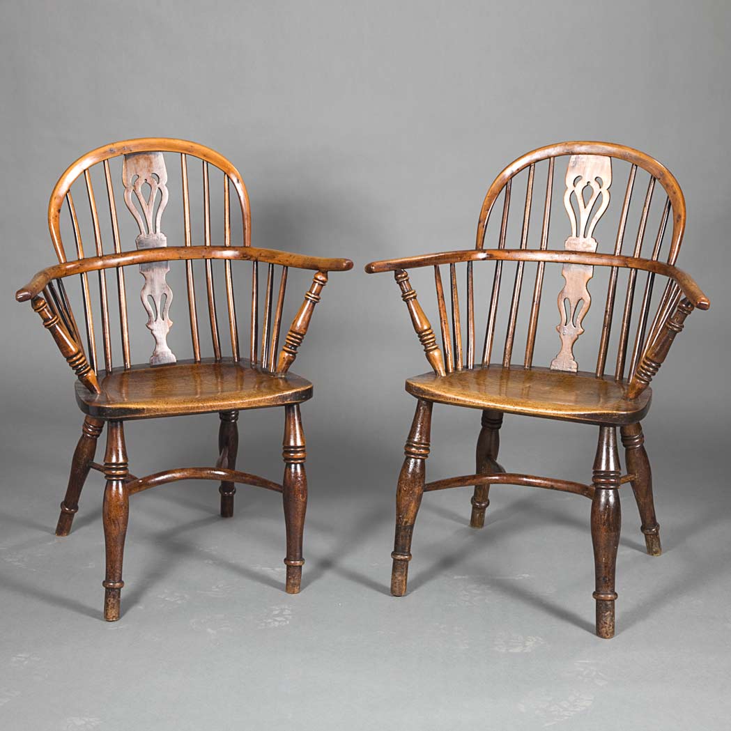 Appraisal: Pair of Windsor Style Oak Armchairs