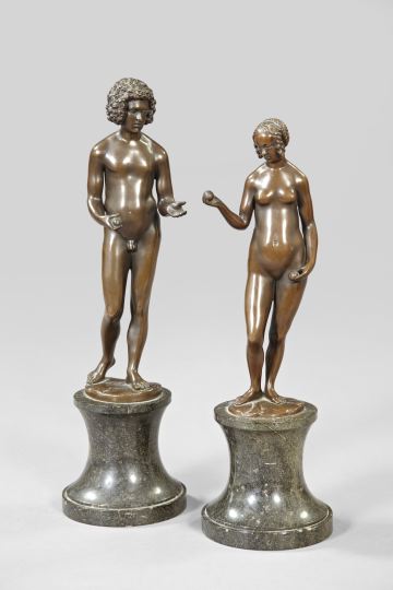 Appraisal: Pair of Italian Patinated Bronze Figures of Adam and Eve