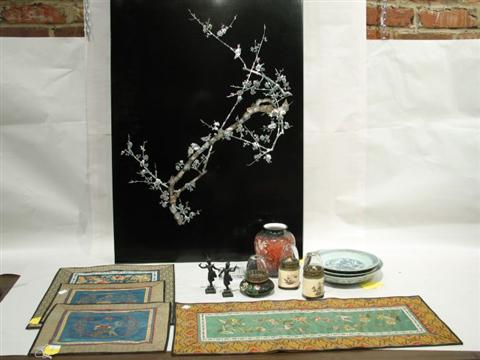 Appraisal: SET OF ASIAN OBJECTS Includes three blue and white bowls