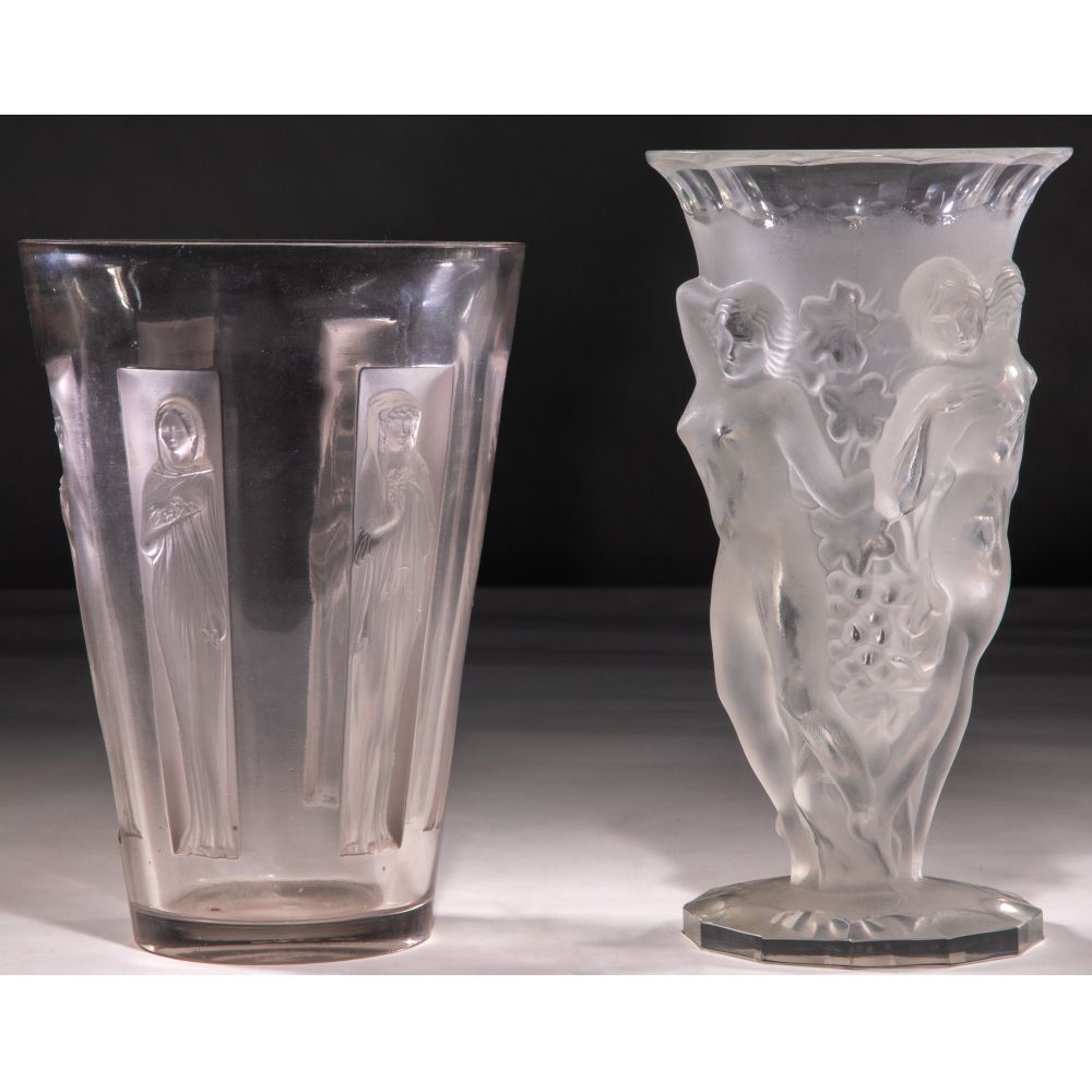 Appraisal: R LALIQUE VASETapering press-molded glass Six Figurine Goblet decorated with