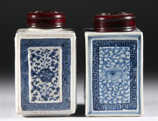 Appraisal: TWO CHINESE BLUE AND WHITE PORCELAIN TEA CADDIES th century