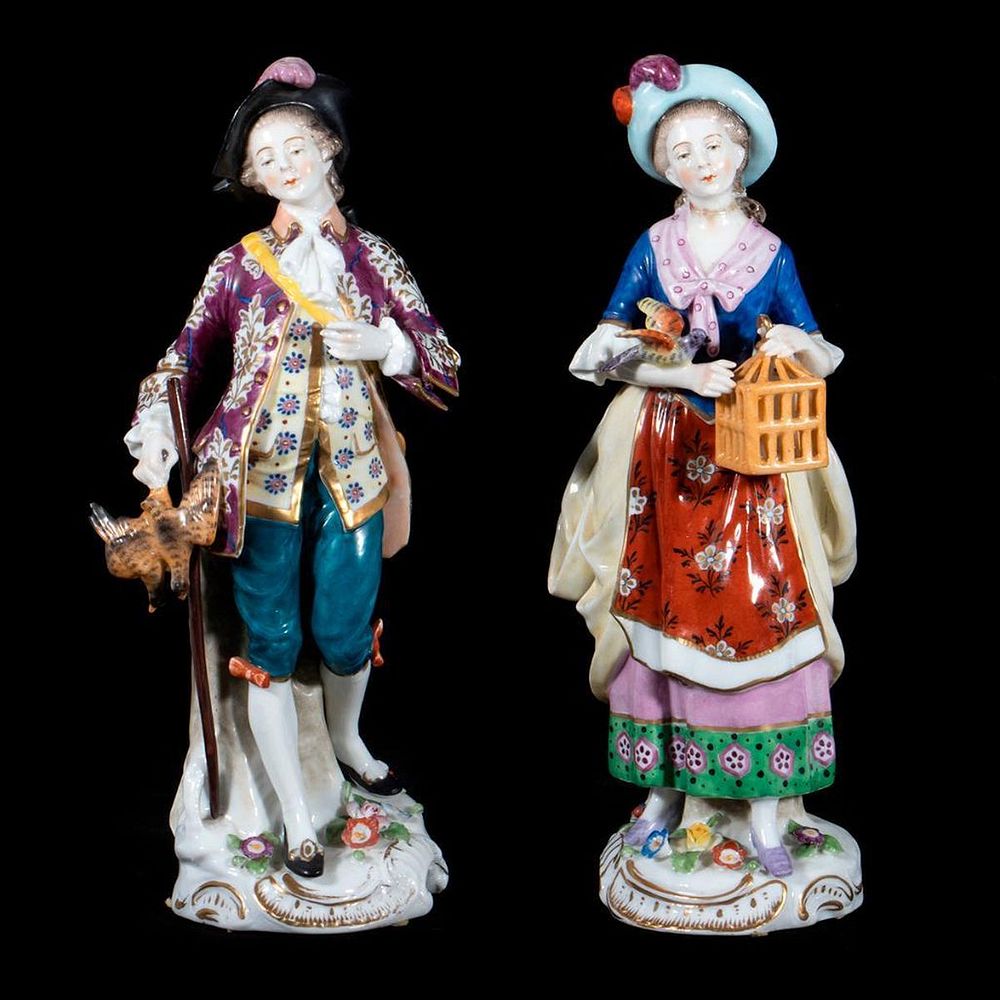 Appraisal: German Porcelain Figures in th Century Costume in h Condition