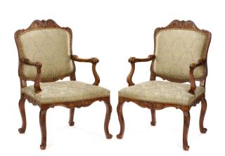 Appraisal: French Provincial Carved Oak Armchairs French early th century A