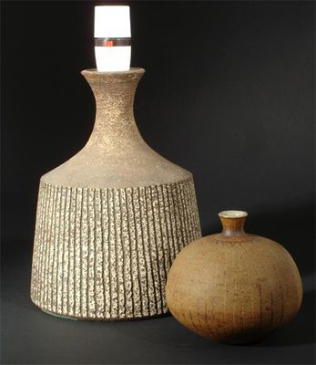 Appraisal: A Waistel Cooper stoneware vase ovoid form with incised lines