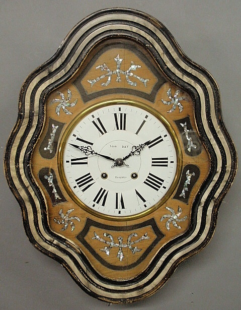 Appraisal: - French wall clock with mother-of-pearl inlaid decoration c the