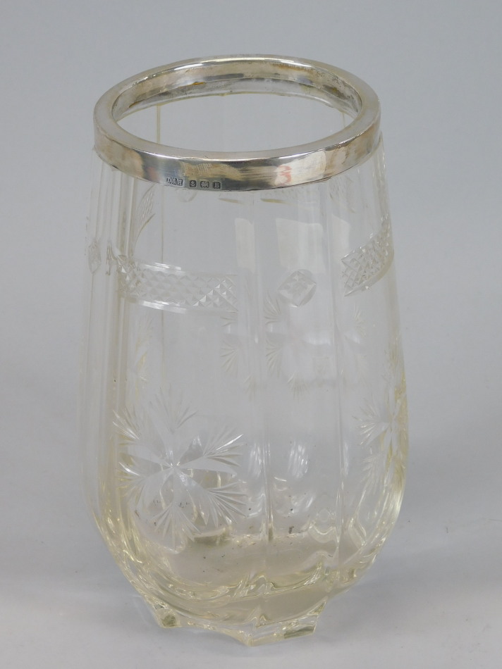 Appraisal: A George V cut glass and silver mounted vase with