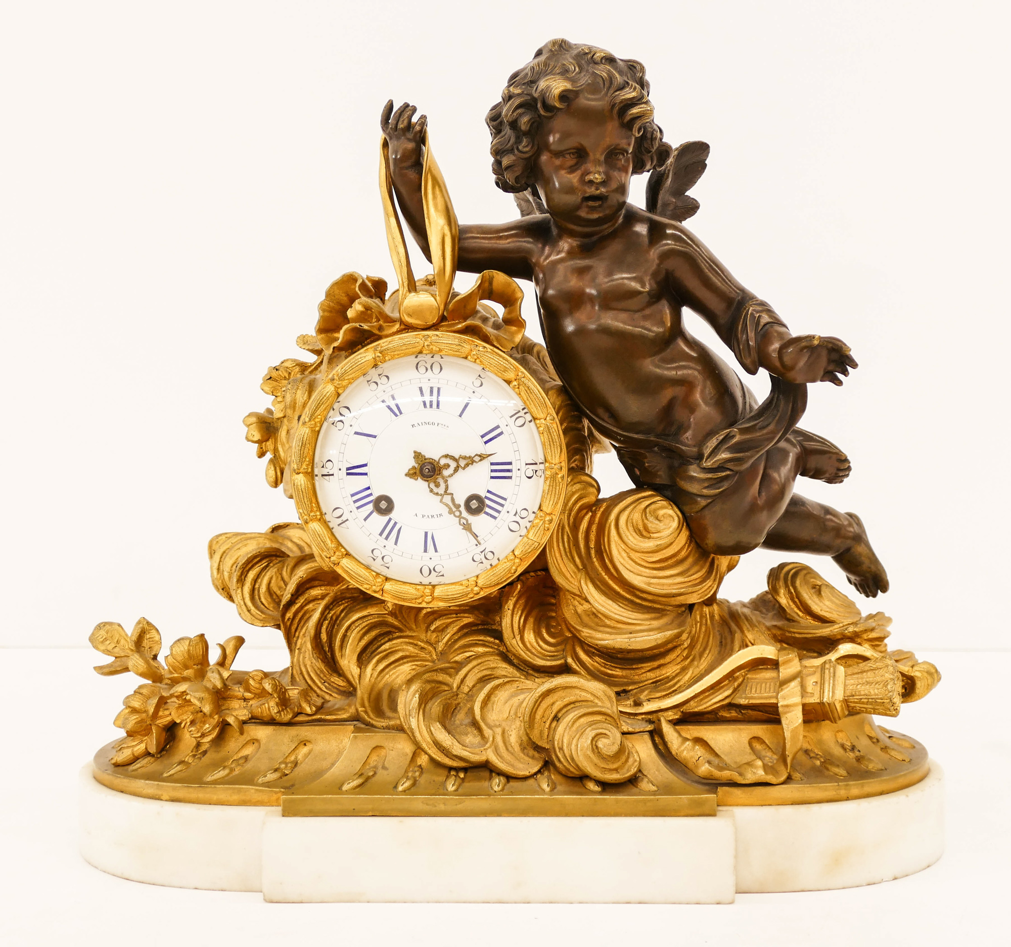 Appraisal: Antique Raingo Freres French Gilt Bronze Mantel Clock ''x ''