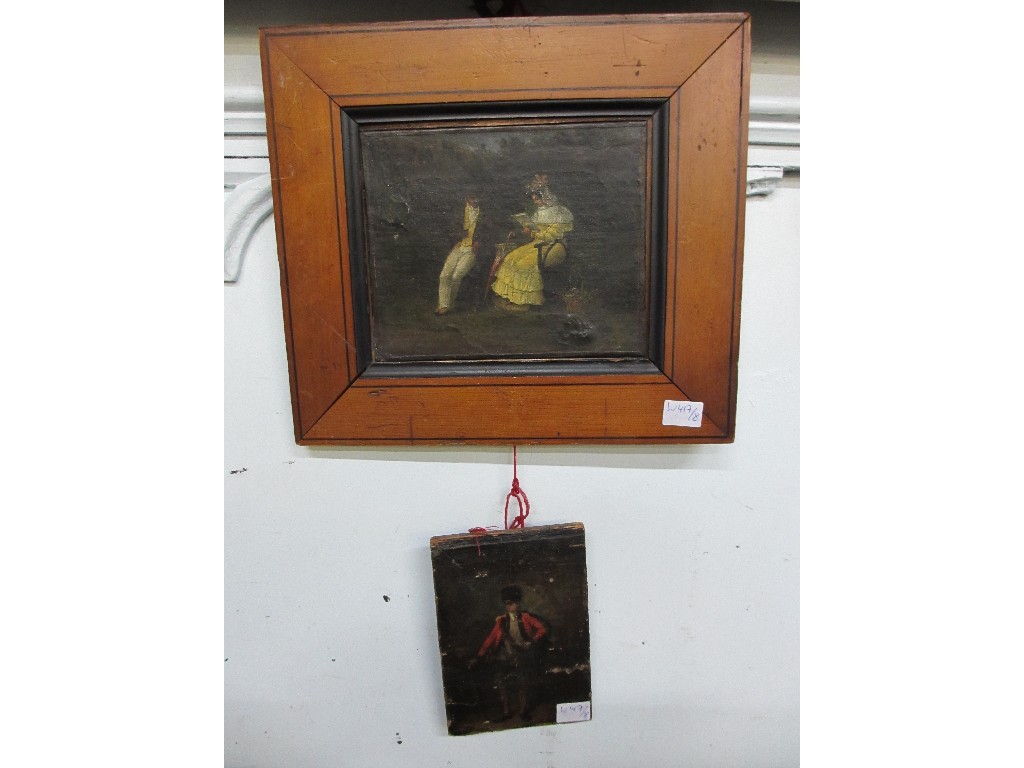 Appraisal: Lot comprising an oil on canvas of figures in a