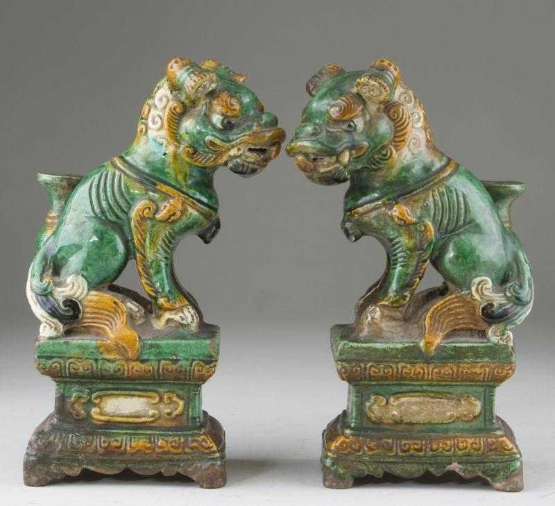 Appraisal: Pair of Ceramic Chinese Foo Lions circa deep green glaze