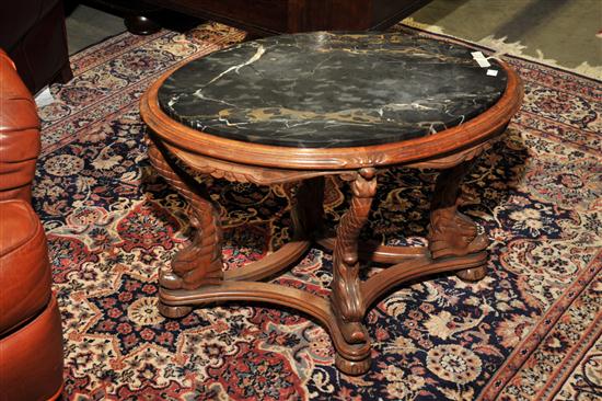 Appraisal: OYNX TOP LAMP TABLE Oval top with mottled marble insert