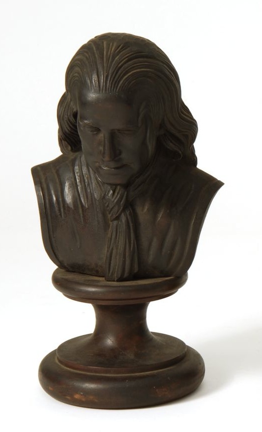 Appraisal: CARVED WOOD BUST OF BENJAMIN FRANKLIN th CenturyMounted on a