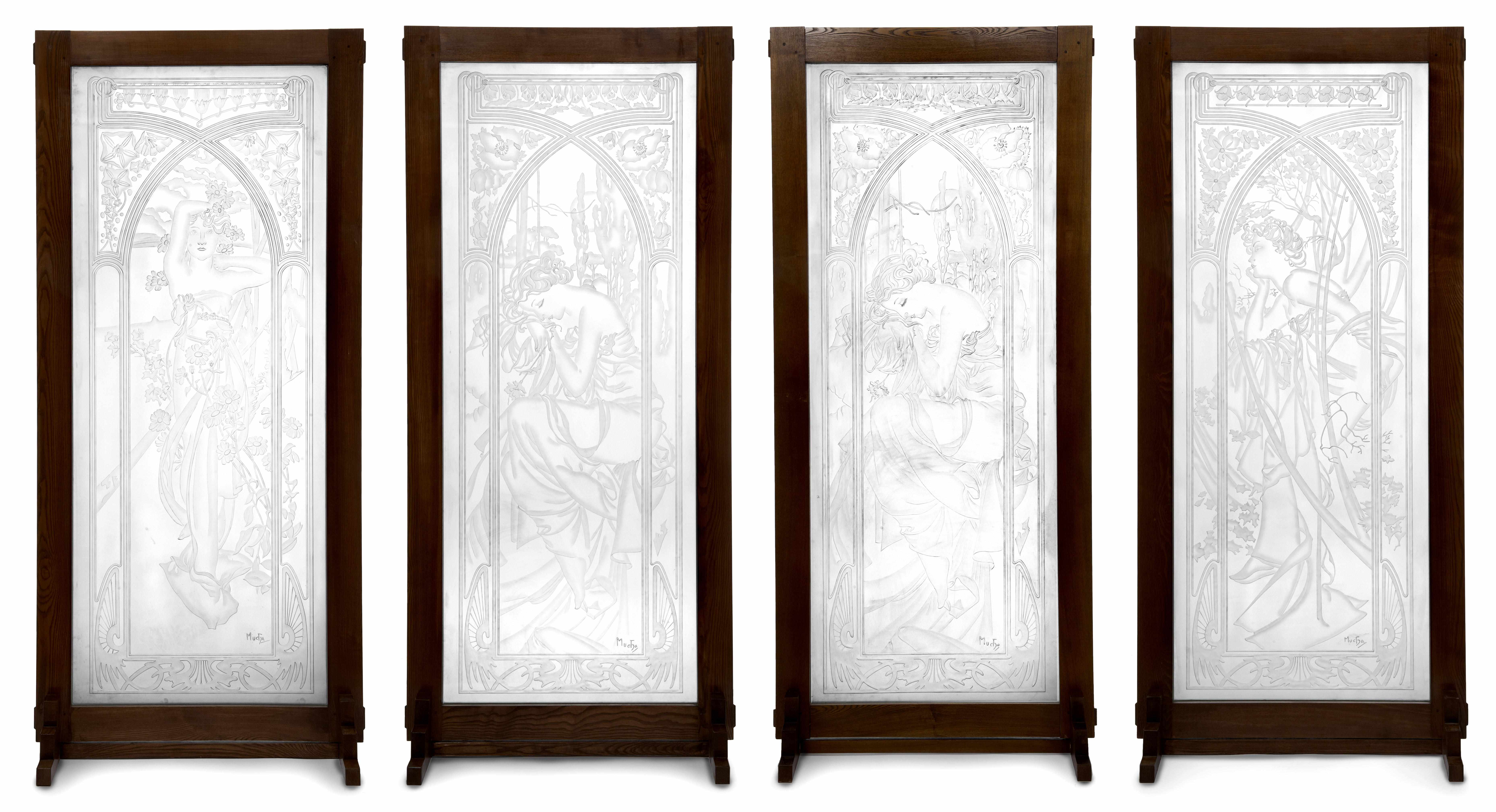 Appraisal: A set of four Art Nouveau style etched and frosted