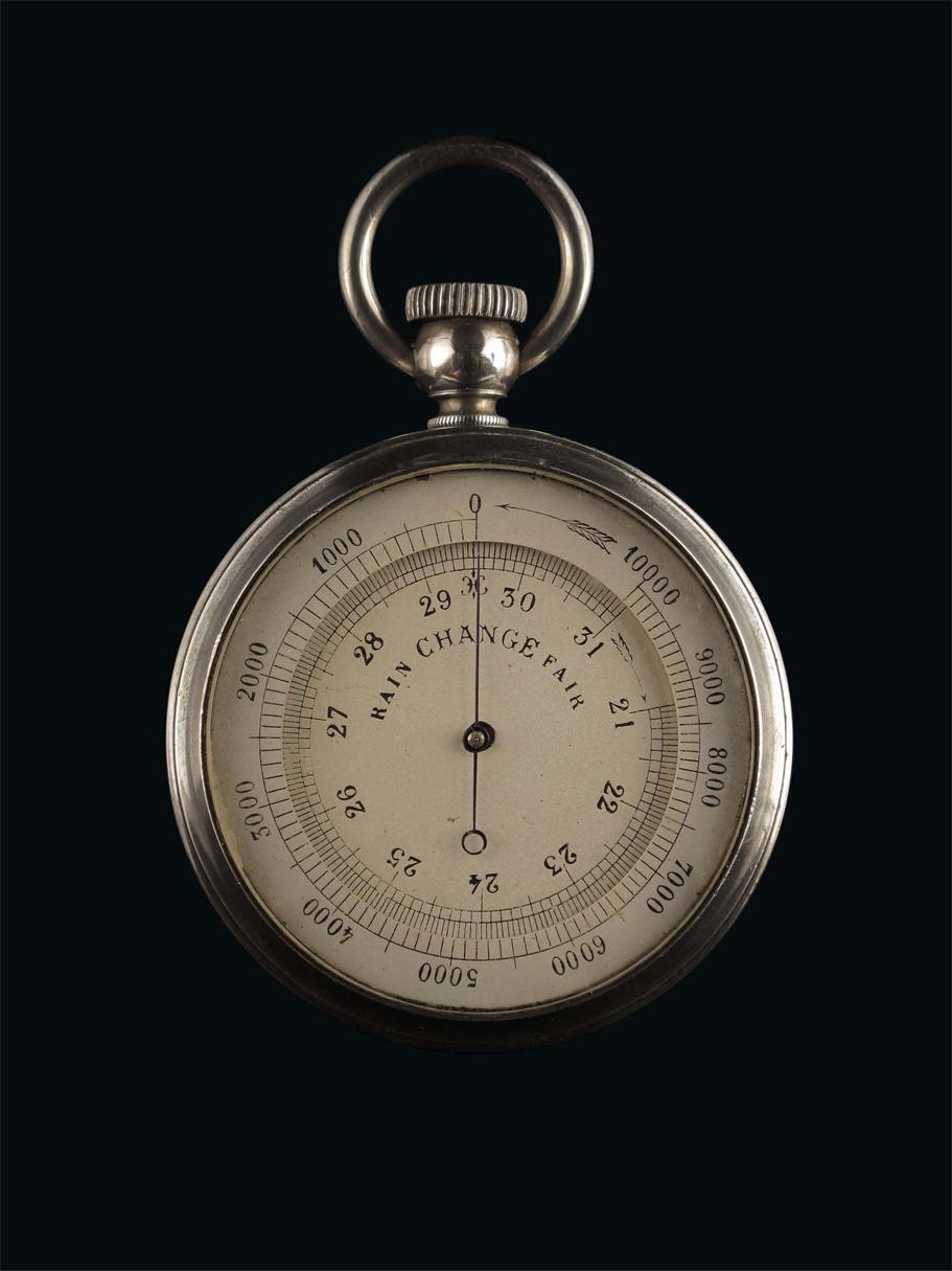 Appraisal: A silver plated pocket aneroid barometer