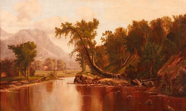 Appraisal: Hudson River School River Landscape unsigned oil on canvas x