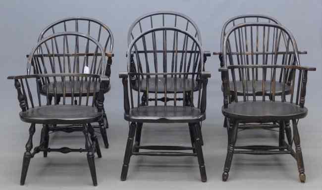 Appraisal: Set of six assembled th th c firehouse type Windsor