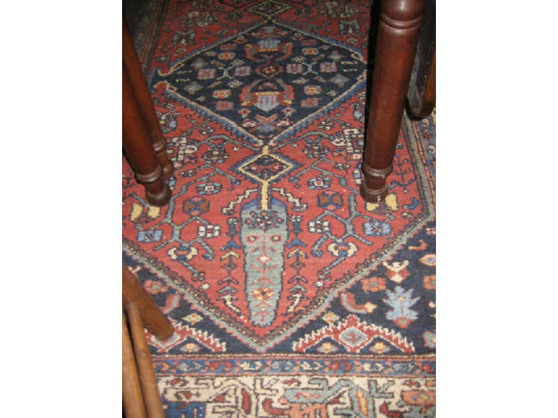 Appraisal: PERSIAN HAMADAN THROW RUG The red field of angular floral