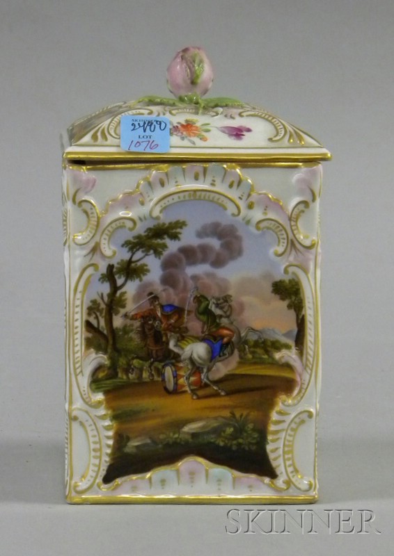 Appraisal: German Gilt and Hand-painted Floral and Battling Horsemen Decorated Porcelain