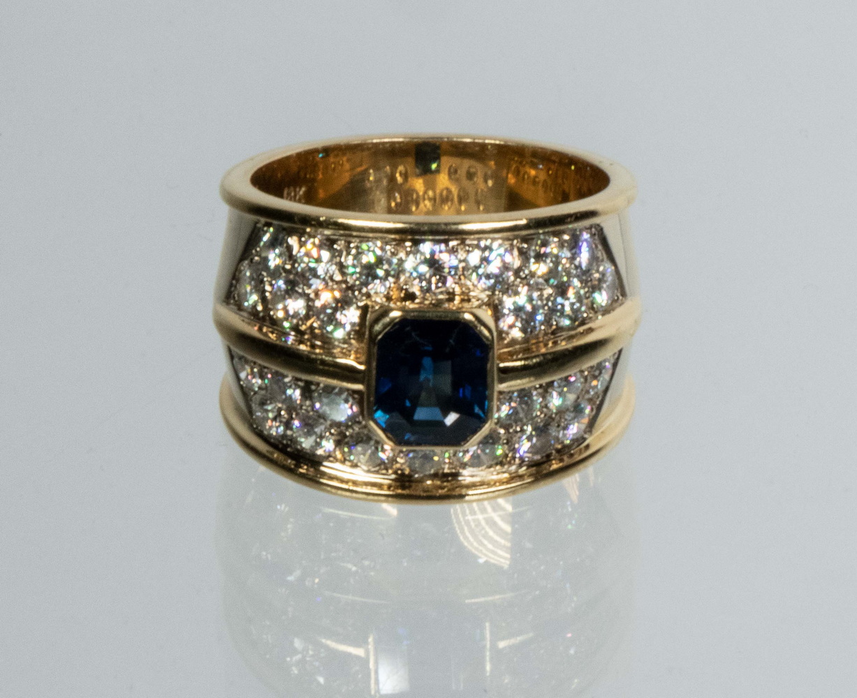 Appraisal: LADIES K YELLOW AND WHITE GOLD SAPPHIRE AND DIAMOND RING