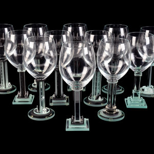 Appraisal: A Set of Twelve George Ponzini Jazz Pattern Stemmed Wines