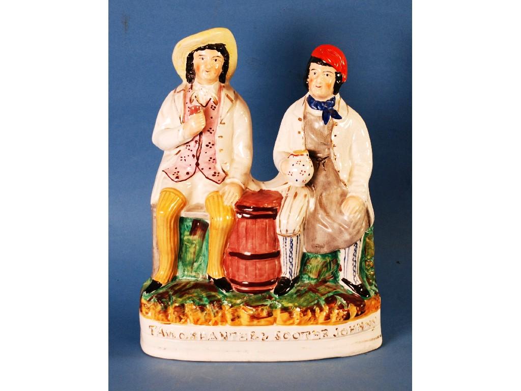 Appraisal: VICTORIAN STAFFORDSHIRE POTTERY GROUP TAM-O-SHANTER AND SOUTER JOHNNY depicted seated