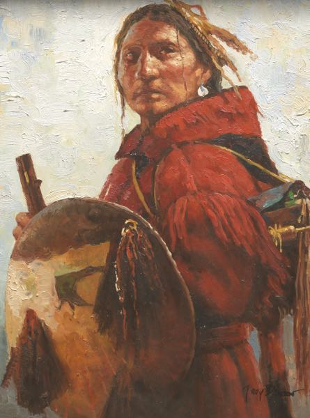 Appraisal: TROY DENTON AMERICAN B x Indian warrior Oil on canvas