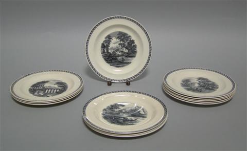 Appraisal: TWELVE WEDGWOOD CREAMWARE PLATES Printed and impressed marks transfer printed